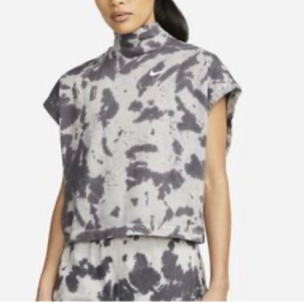 Nike tie-dye mock-neck crop Top, Fleece Sleeveless Sweatshirt, Grey, Active XL​​